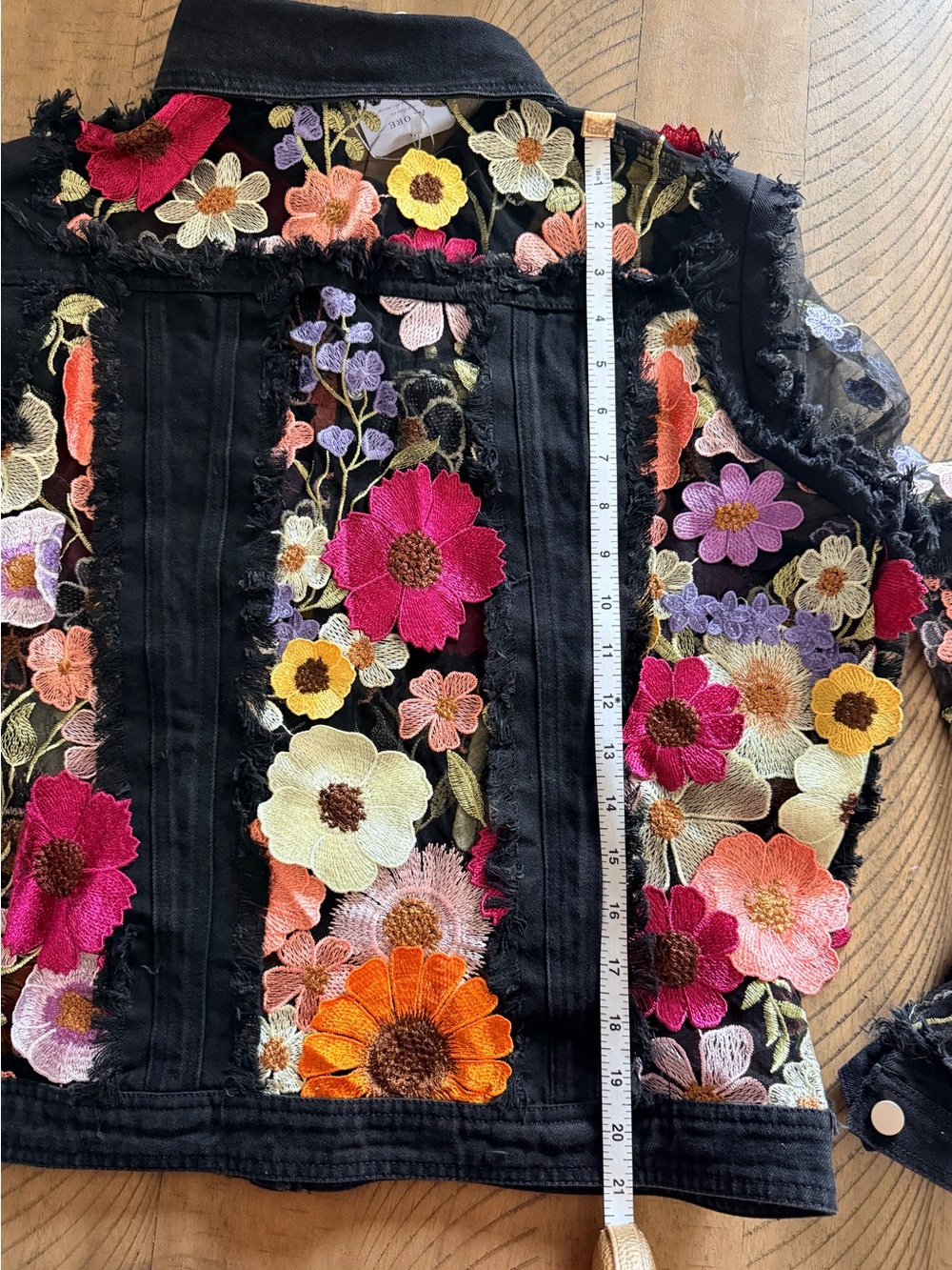 NWT Adore Large Black Floral Mesh Sleeve Denim Jacket Statement Piece NWT - Picture 11 of 13